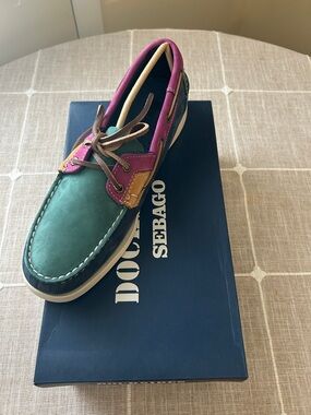 Sebago Rossisland Multicolor Leather Boat Shoe - Blue, Green, Pink, Tan